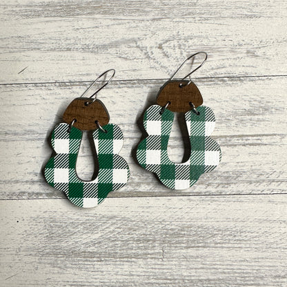 White & Green Plaid Dangle - G | St. Patrick’s Day Earrings