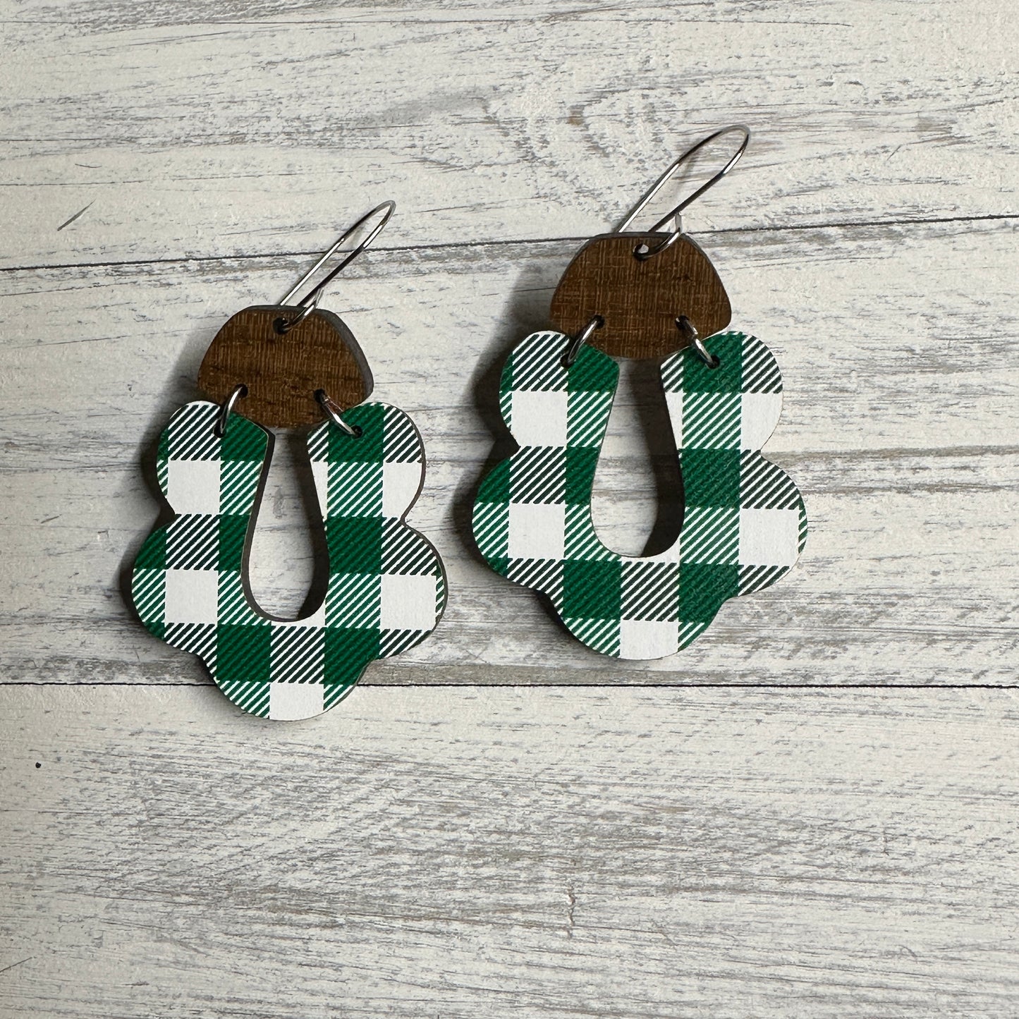White & Green Plaid Dangle - G | St. Patrick’s Day Earrings