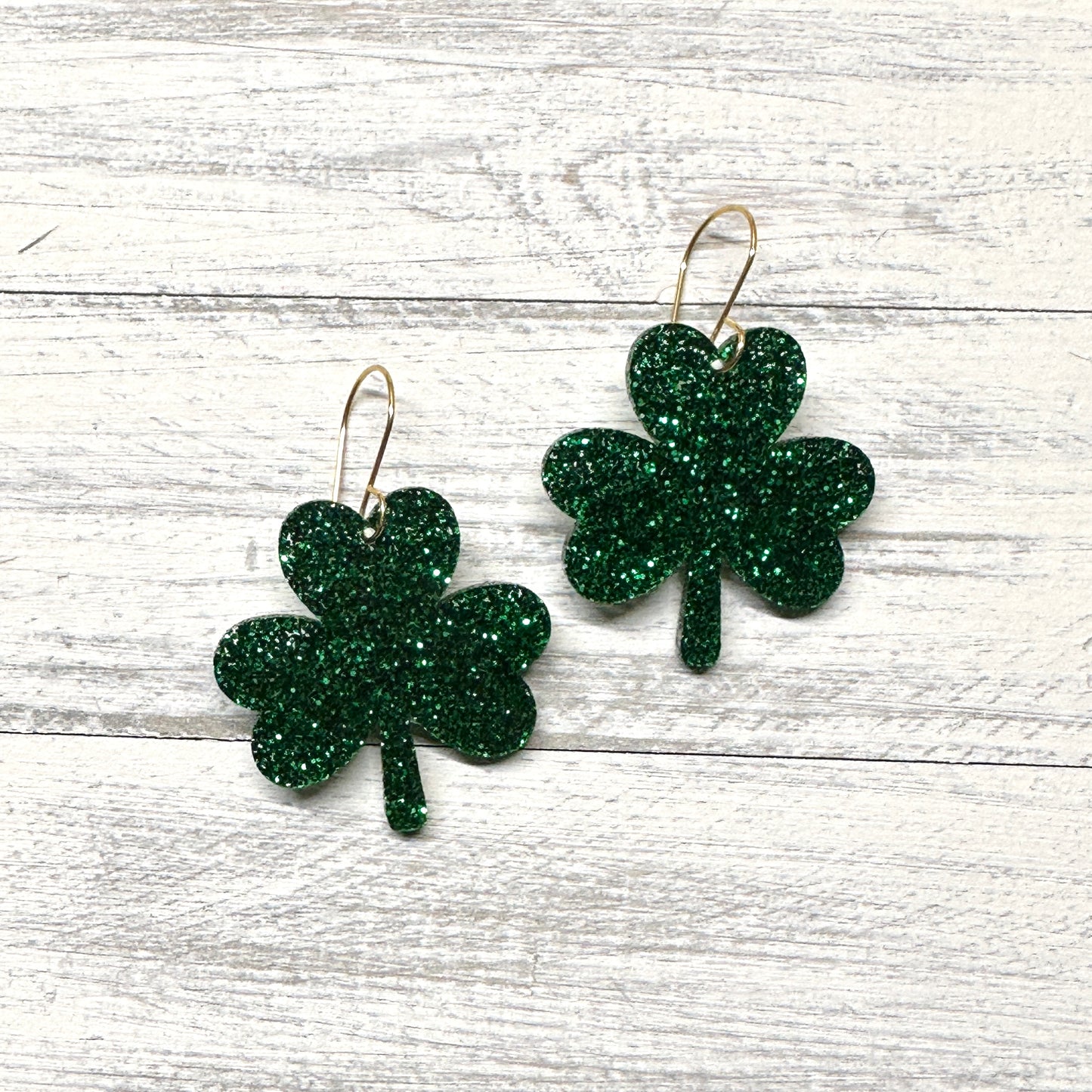 Green Glitter Shamrock Dangle | St. Patrick’s Day Earrings