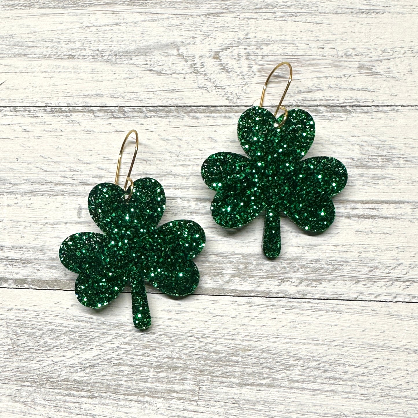 Green Glitter Shamrock Dangle | St. Patrick’s Day Earrings