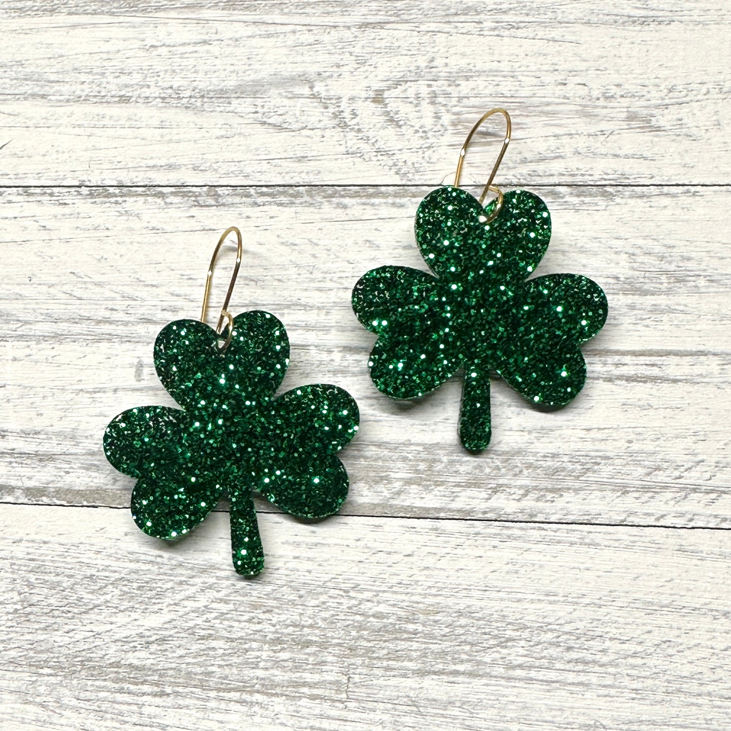 Green Glitter Shamrock Dangle | St. Patrick’s Day Earrings