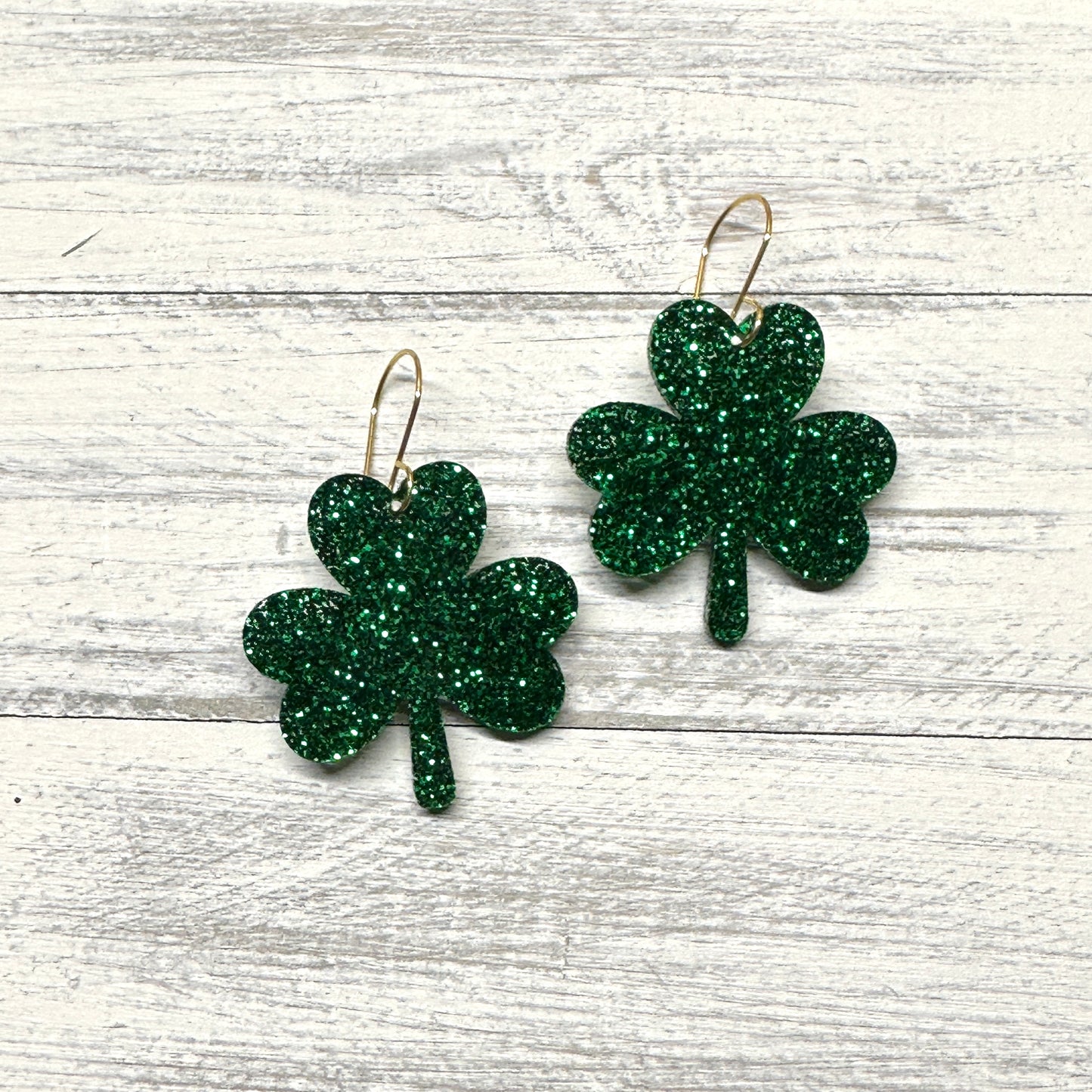 Green Glitter Shamrock Dangle | St. Patrick’s Day Earrings