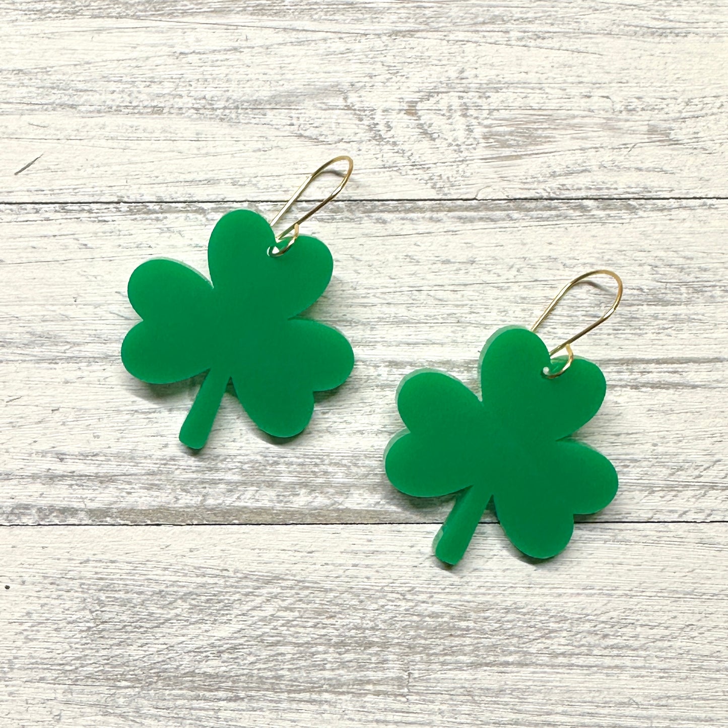 Green Acrylic Shamrock Dangle | St. Patrick’s Day Earrings