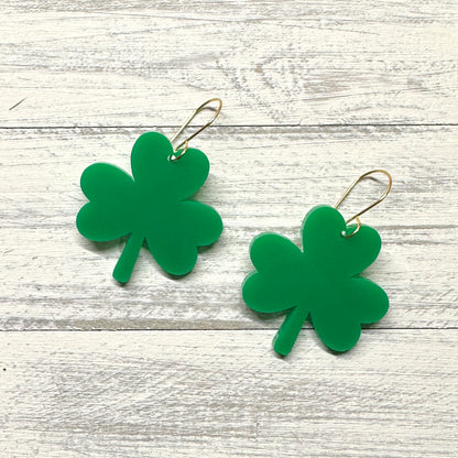 Green Acrylic Shamrock Dangle | St. Patrick’s Day Earrings