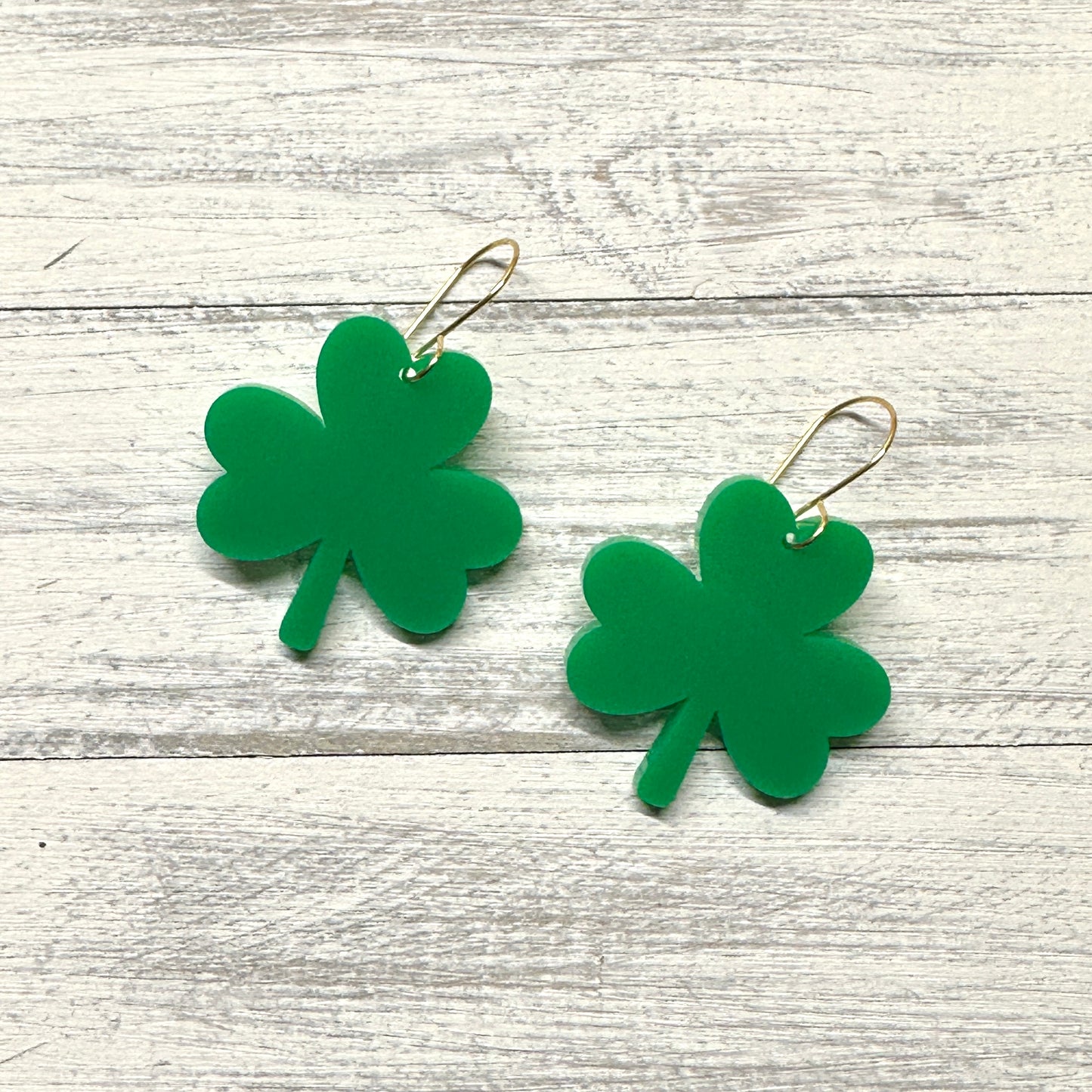 Green Acrylic Shamrock Dangle | St. Patrick’s Day Earrings