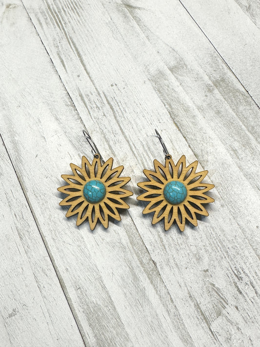 Turquoise Flower Maple Dangle Earrings | Western Earrings
