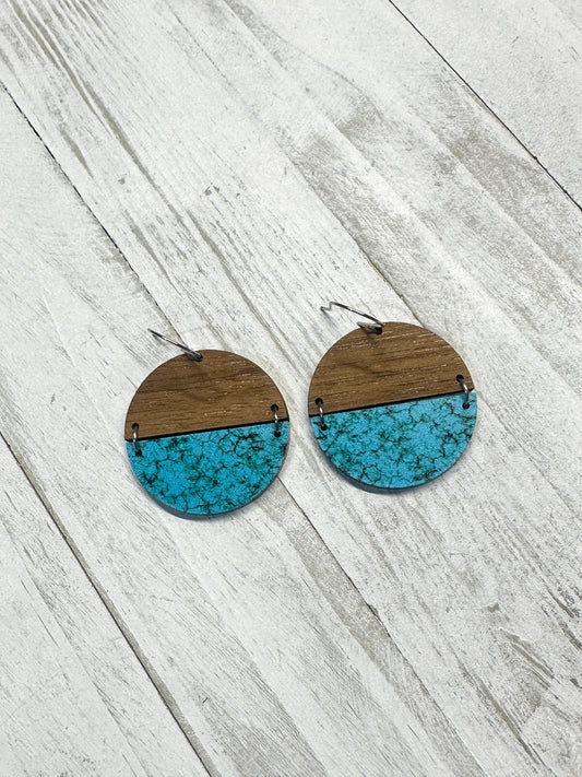 Turquoise & Walnut Wood Dangle | Western Earrings