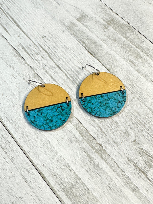 Turquoise & Maple Wood Dangle | Western Earrings