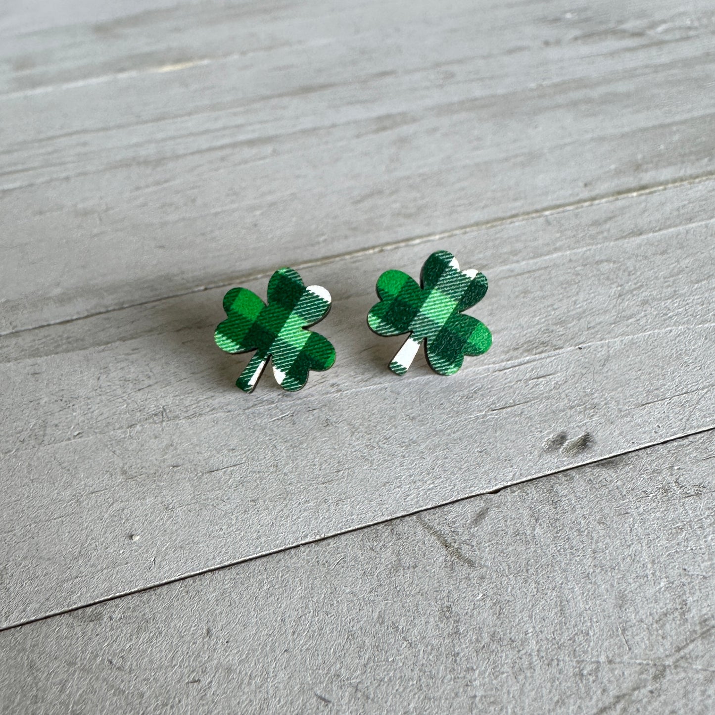 Green & White Plaid Shamrock Earrings | St. Patrick’s Day Earrings