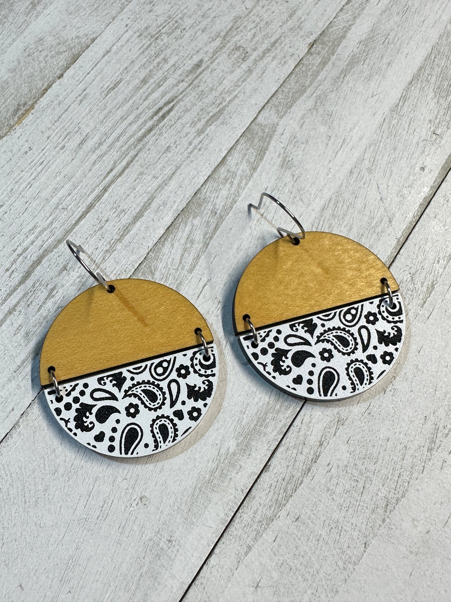 White Bandana Acrylic & Maple Dangle | Western Earrings