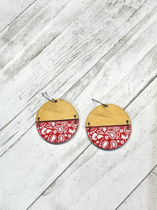 Red Bandana Acrylic & Maple Dangle | Western Earrings