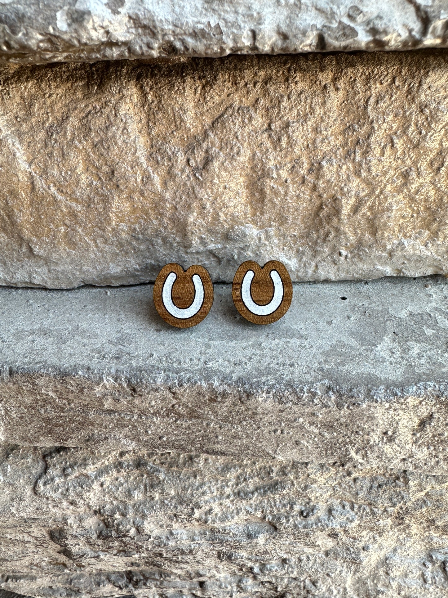 Horseshoe Walnut Wood Stud | Western Earrings