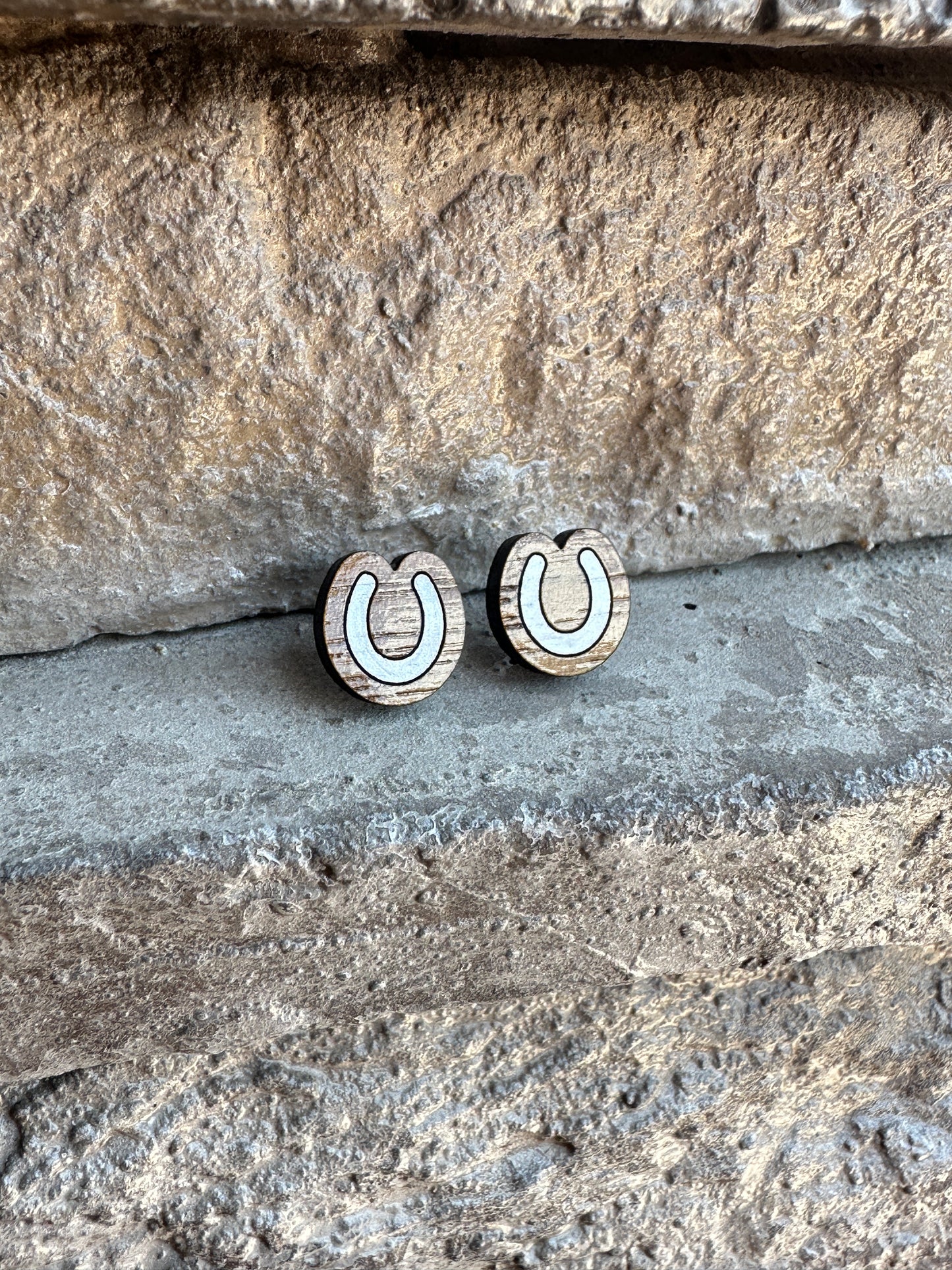 Horseshoe Walnut Wood Stud | Western Earrings