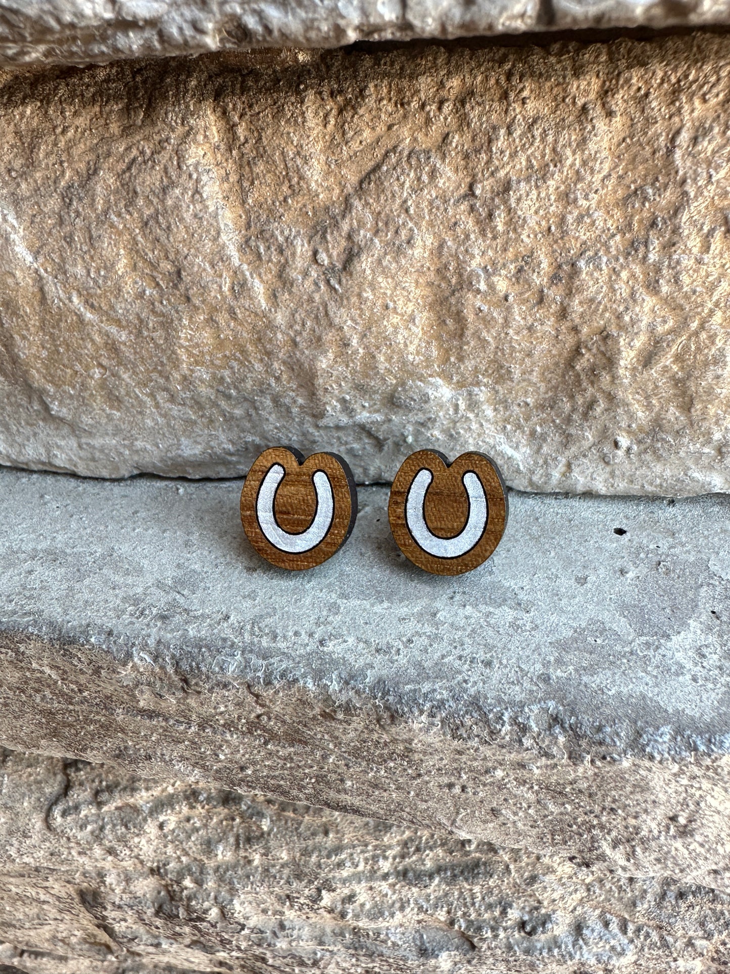 Horseshoe Walnut Wood Stud | Western Earrings