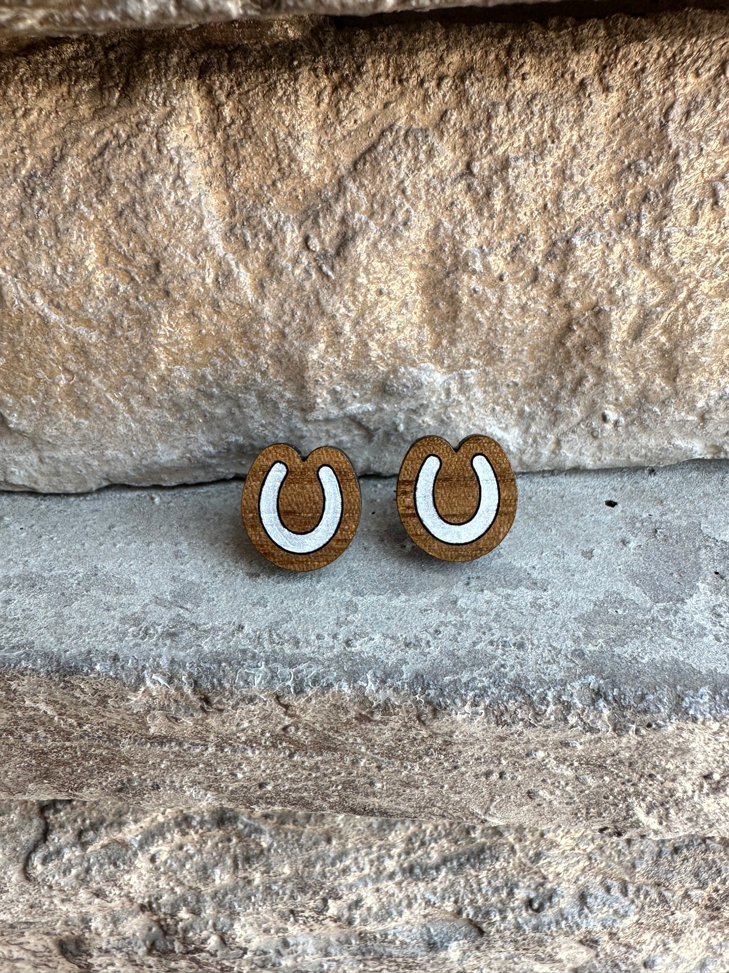 Horseshoe Walnut Wood Stud | Western Earrings