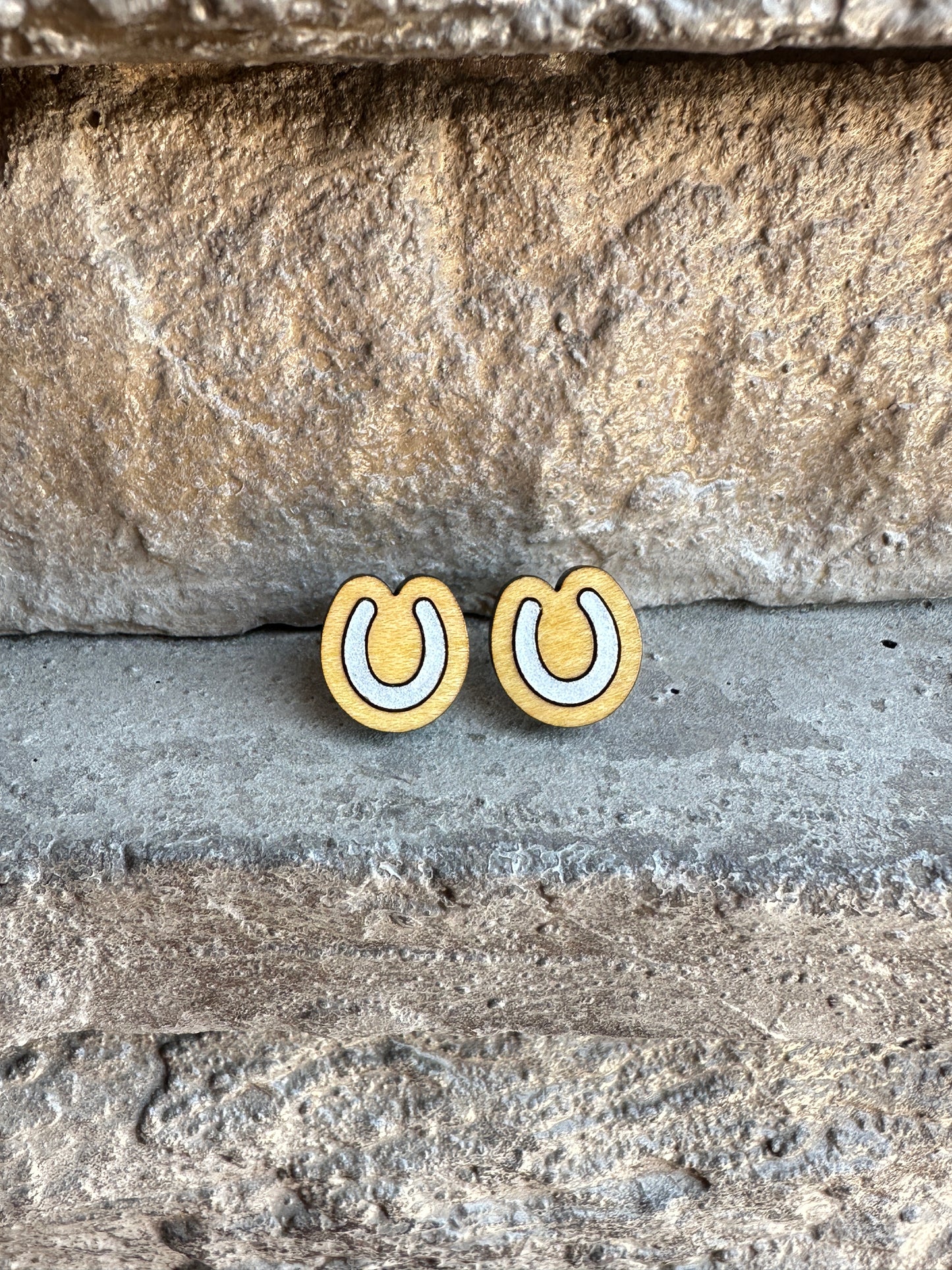 Horseshoe Maple Wood Stud | Western Earrings