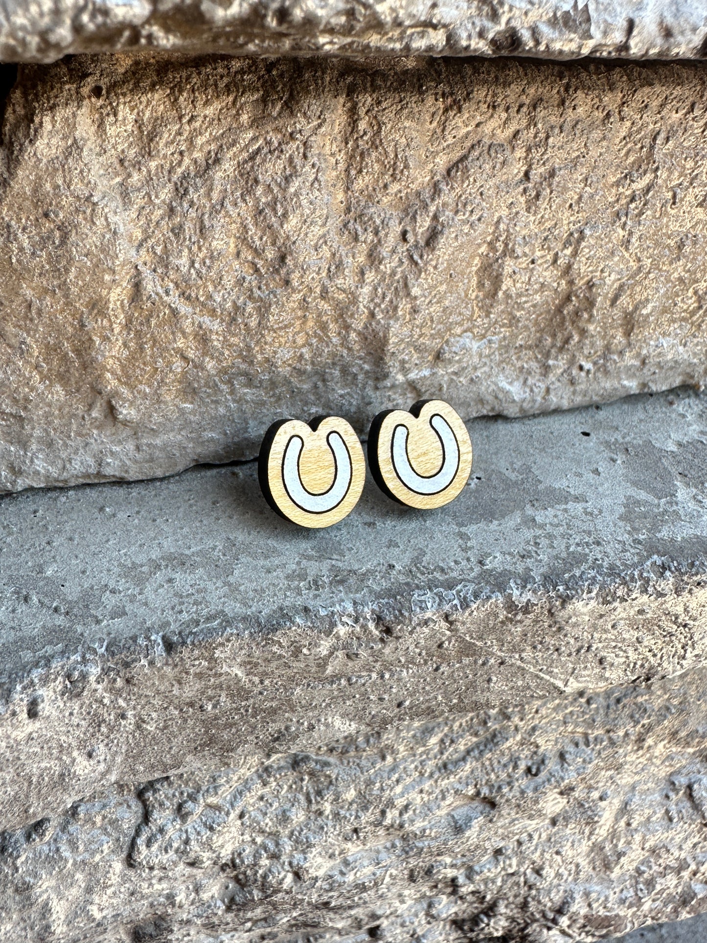 Horseshoe Maple Wood Stud | Western Earrings