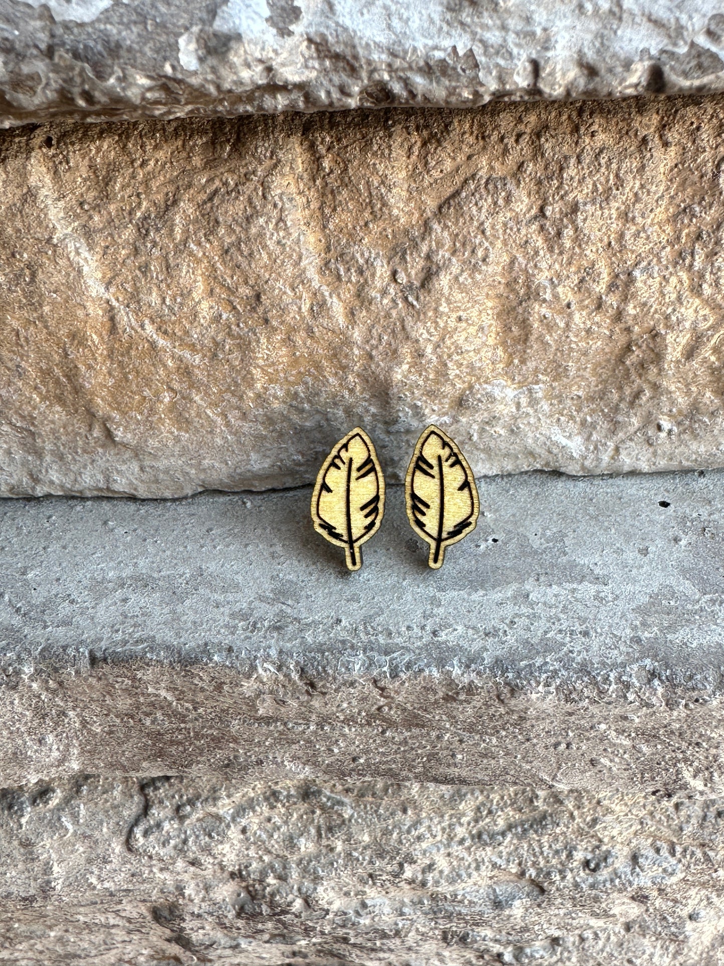 Feather Maple Wood Stud | Western Earrings