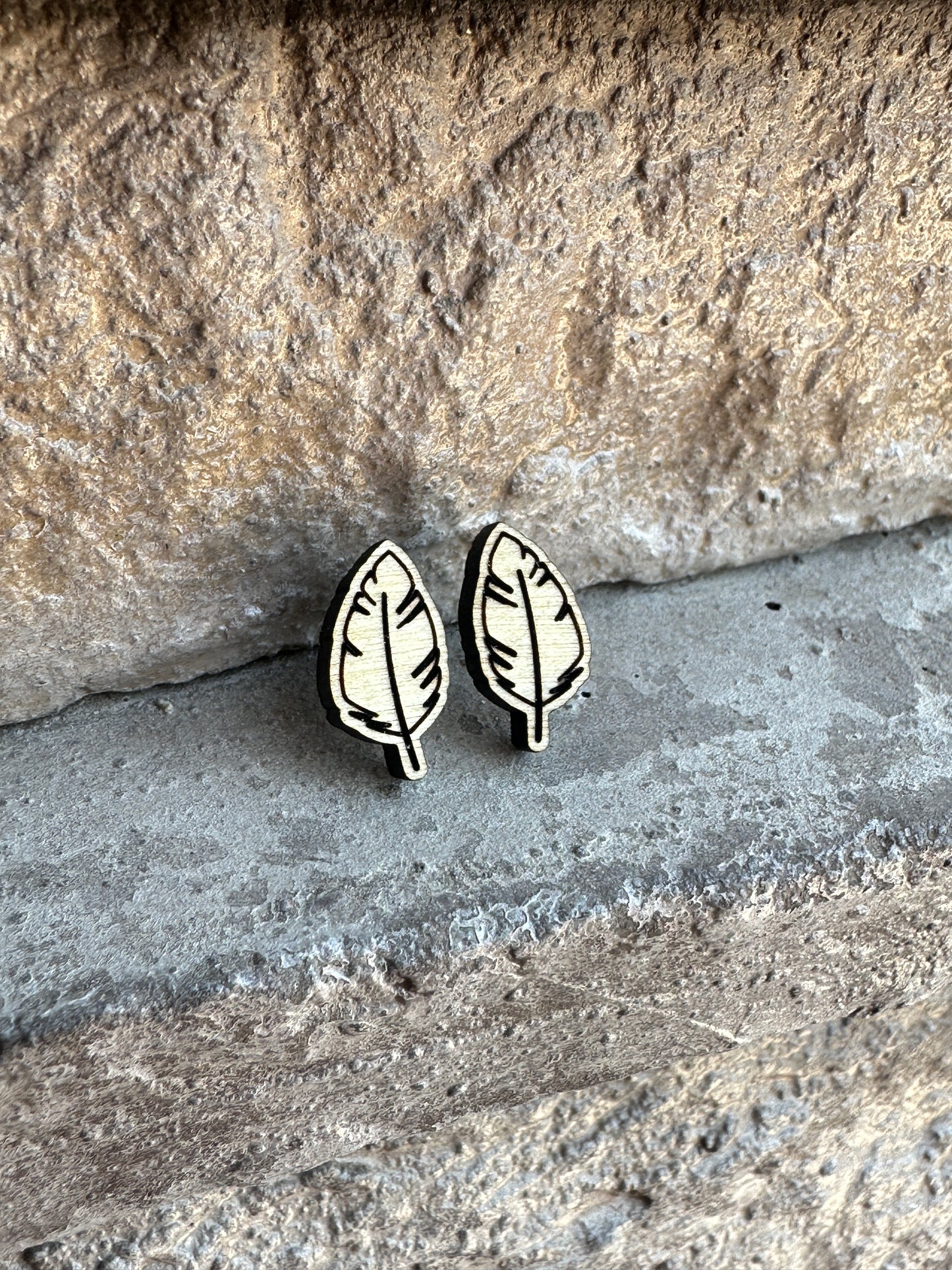 Feather Maple Wood Stud | Western Earrings