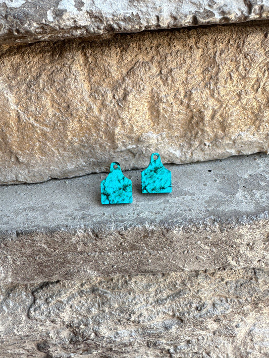 Turquoise Cow Tag Acrylic Stud | Western Earrings