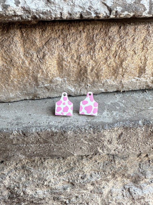 Pink Cow Print Cow Tag Acrylic Stud | Western Earrings