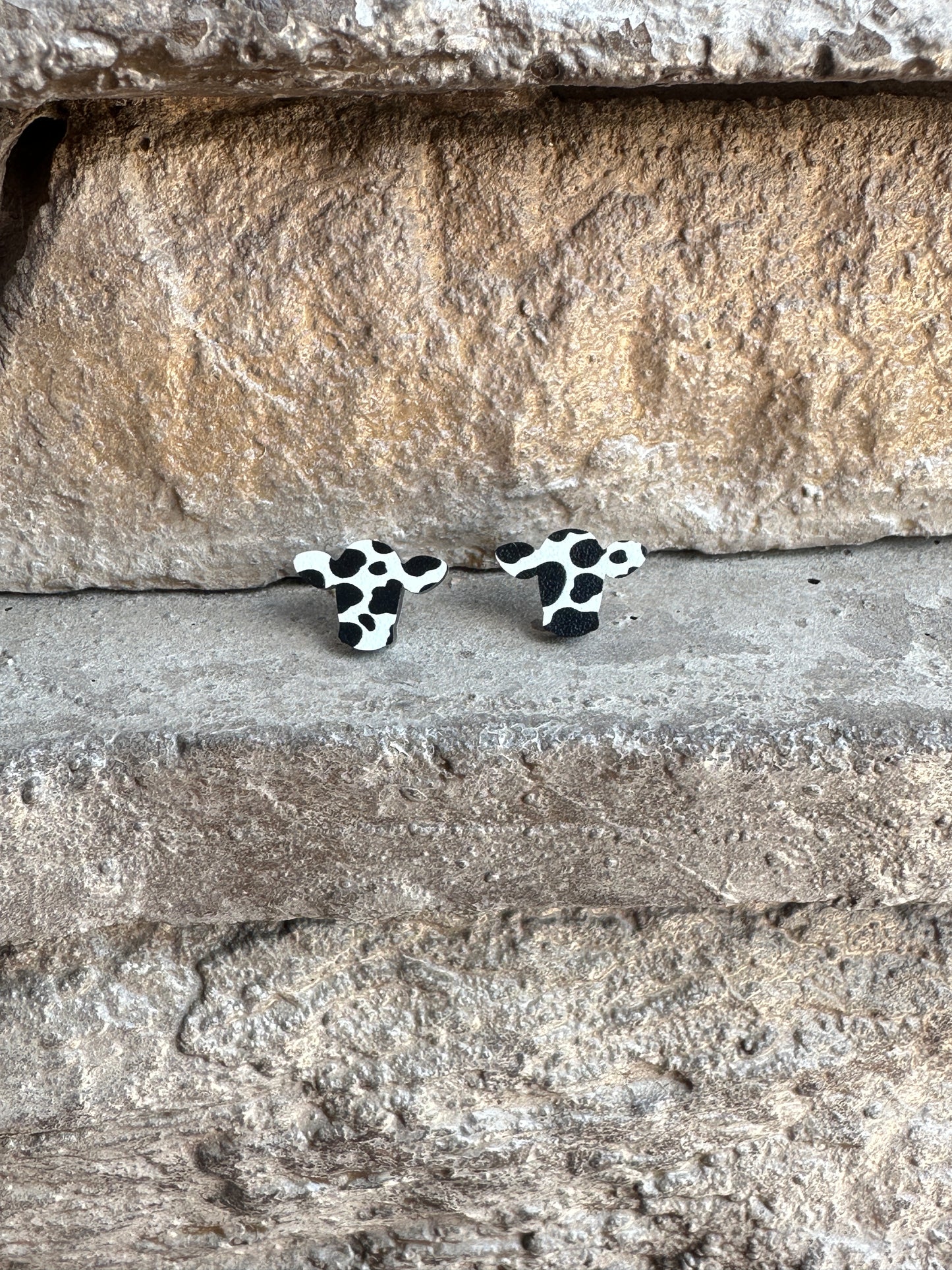 Black Cow Print Head Stud | Western Earrings