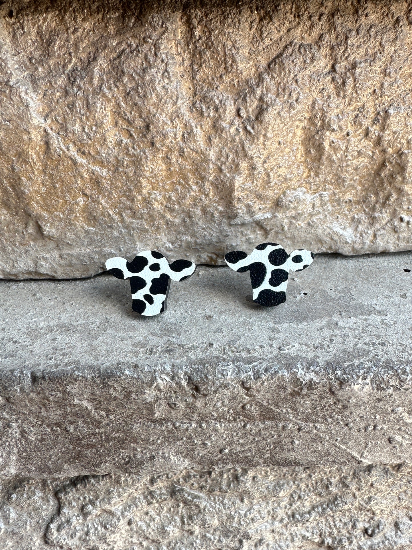 Black Cow Print Head Stud | Western Earrings