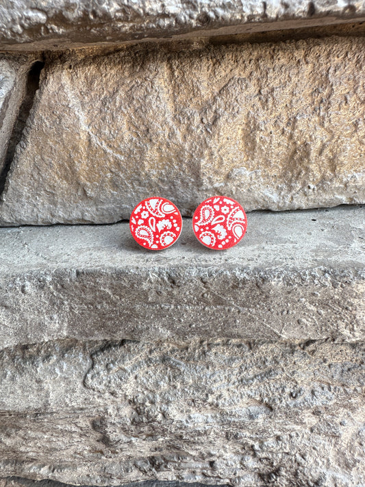 Red Bandana Acrylic Stud | Western Earrings