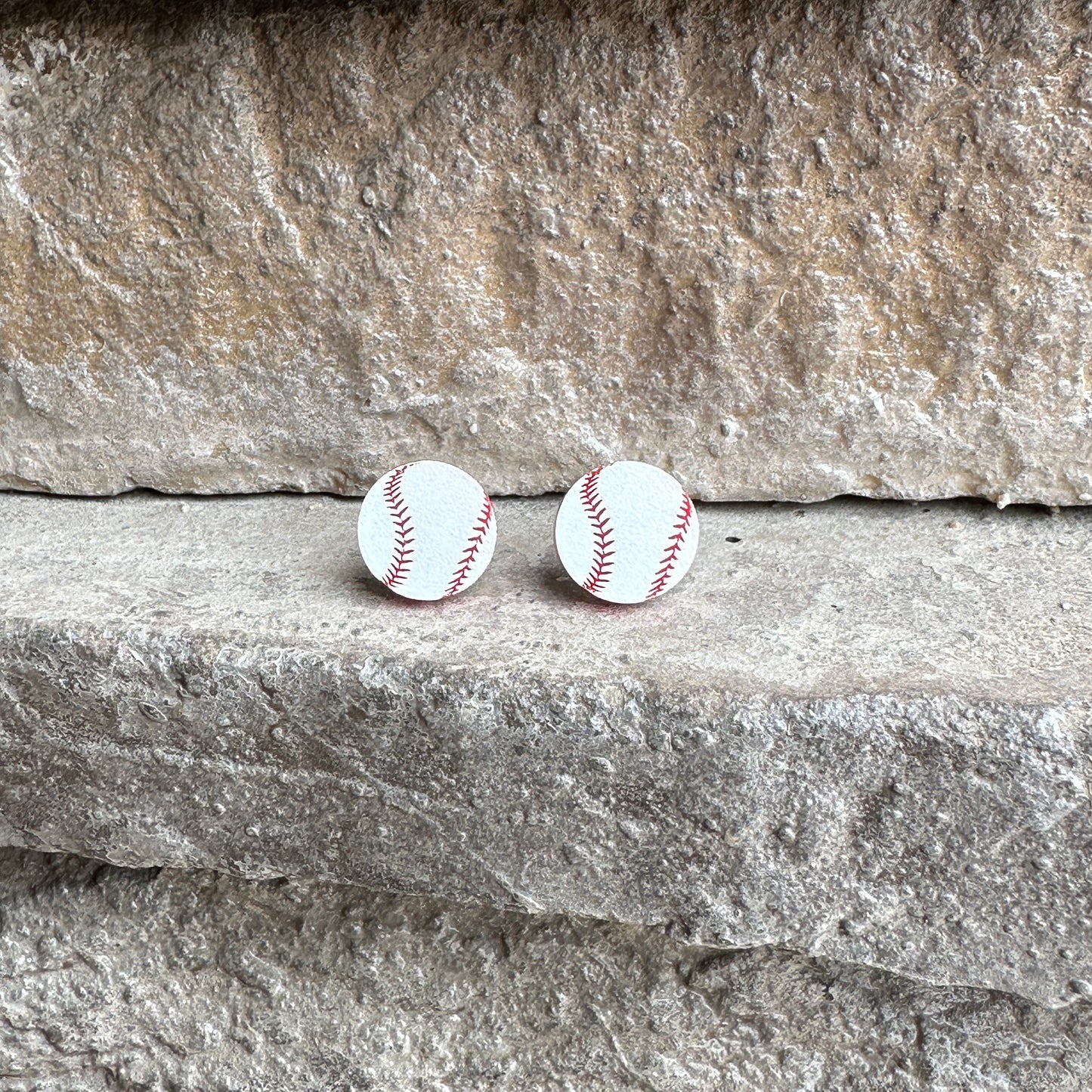 Baseball Two Tone Round Stud Earrings | Sports Earrings