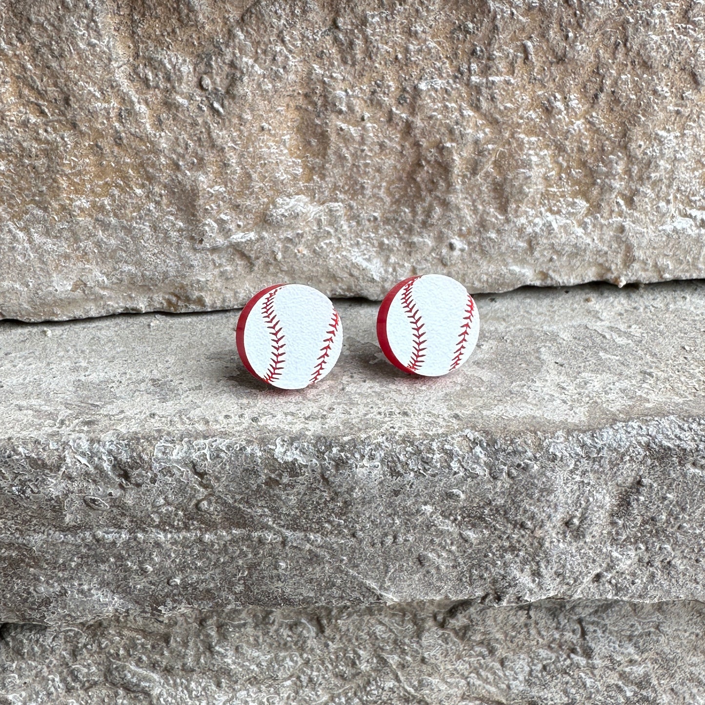Baseball Two Tone Round Stud Earrings | Sports Earrings