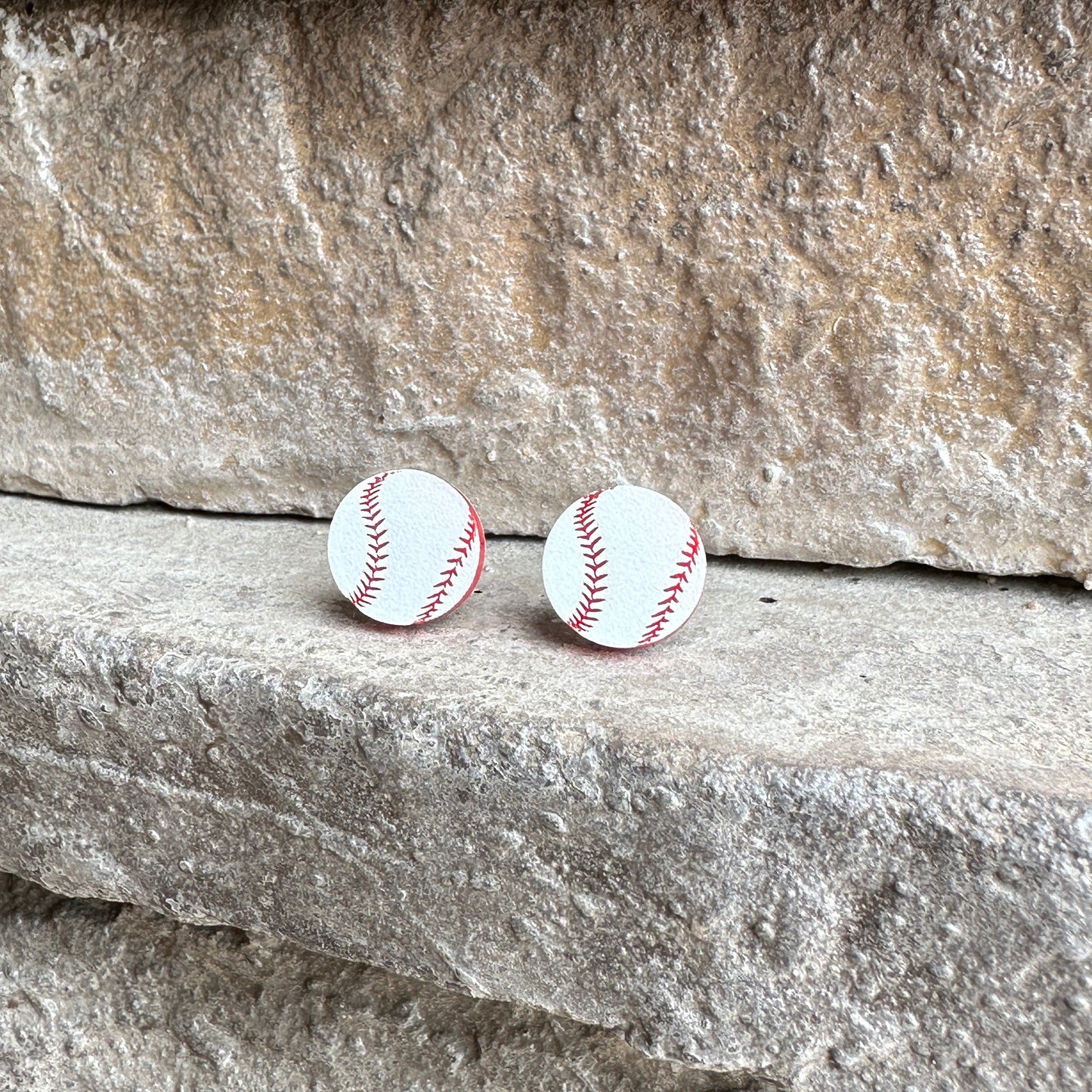 Baseball Two Tone Round Stud Earrings | Sports Earrings