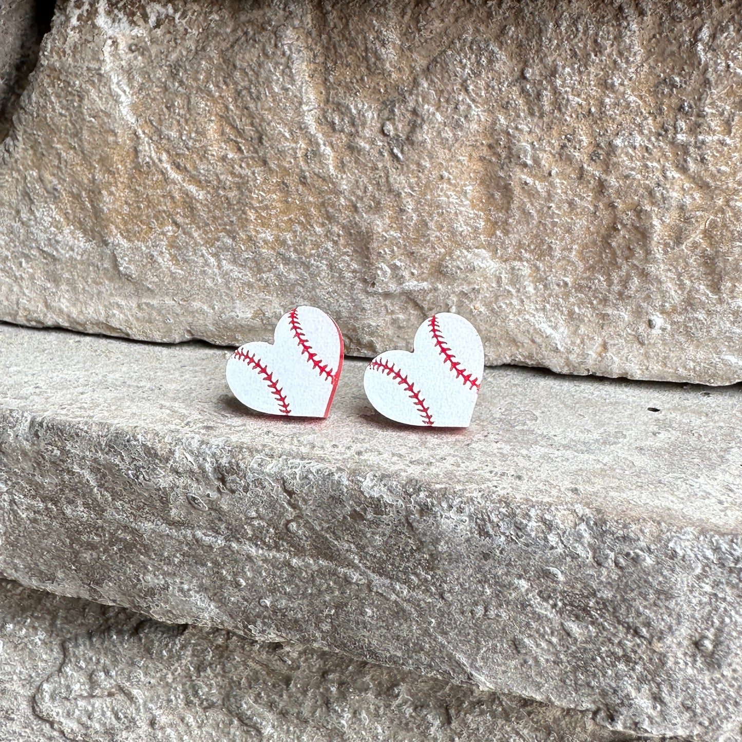 Baseball Two Tone Heart Stud Earrings | Sports Earrings