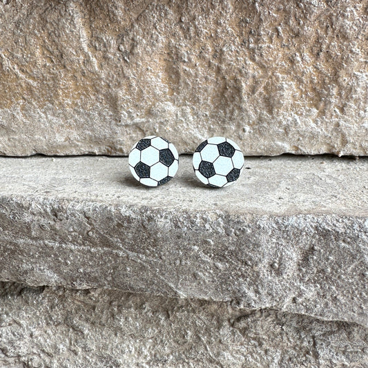 Soccer Two Tone Round Stud Earrings | Sports Earrings