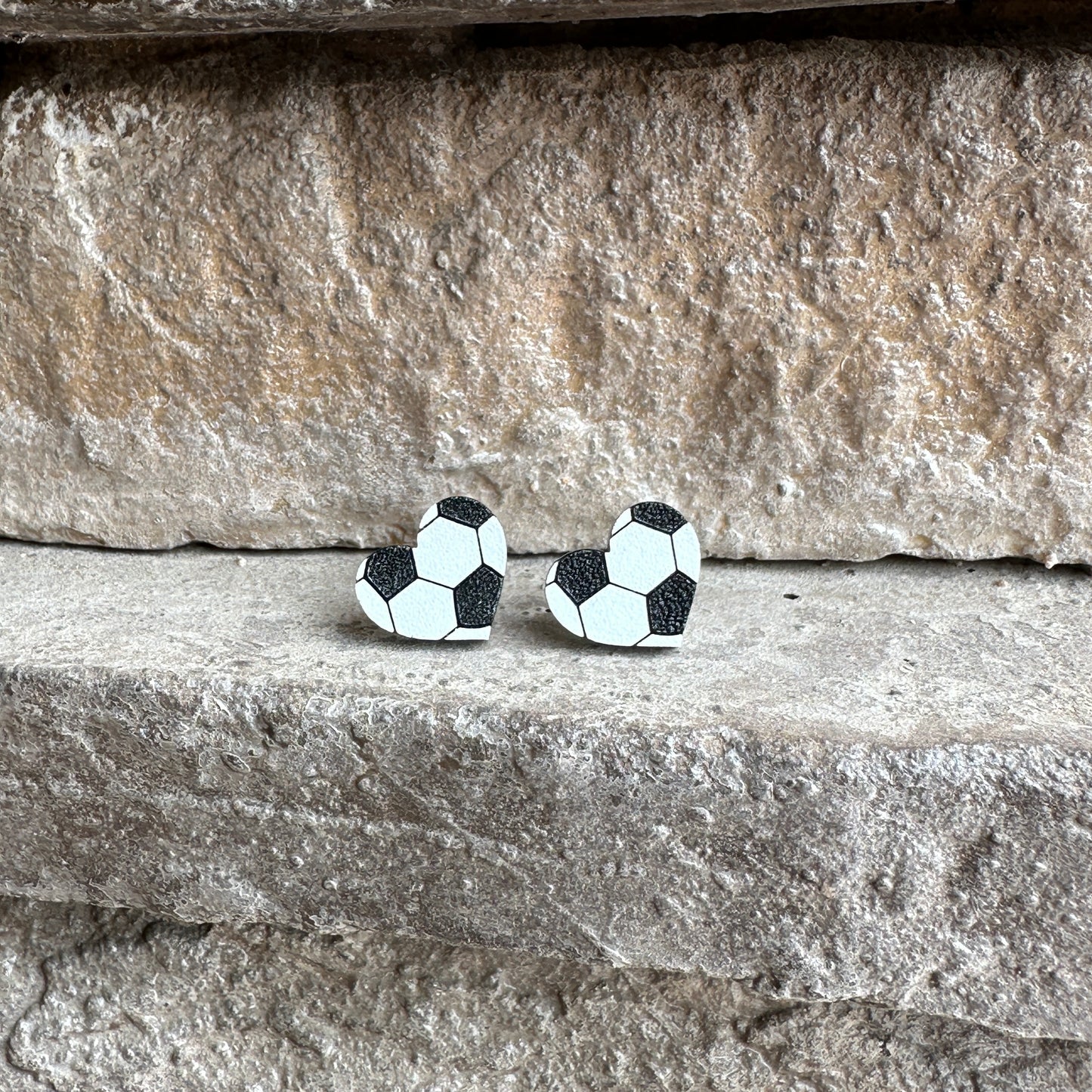 Soccer Two Tone Heart Stud Earrings | Sports Earrings