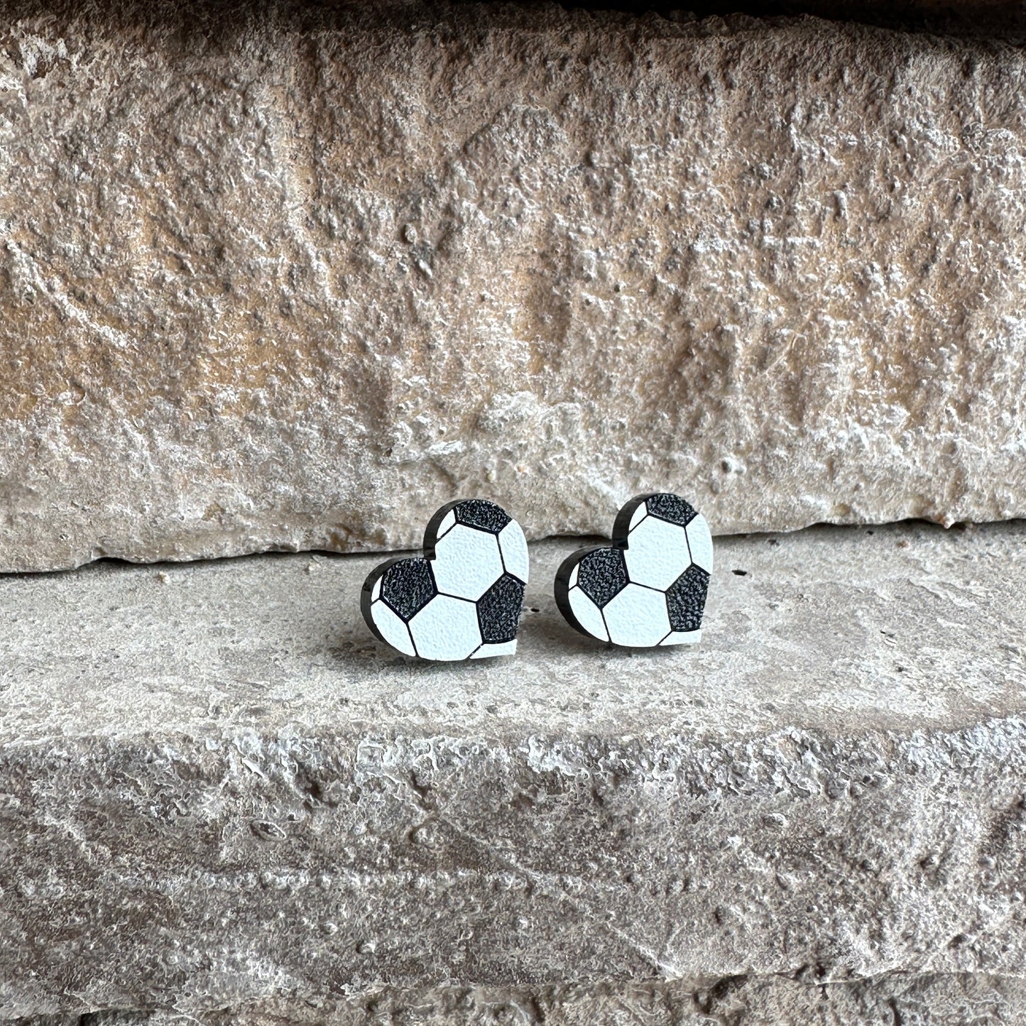 Soccer Two Tone Heart Stud Earrings | Sports Earrings
