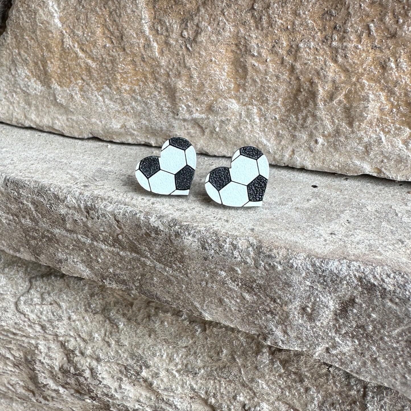 Soccer Two Tone Heart Stud Earrings | Sports Earrings