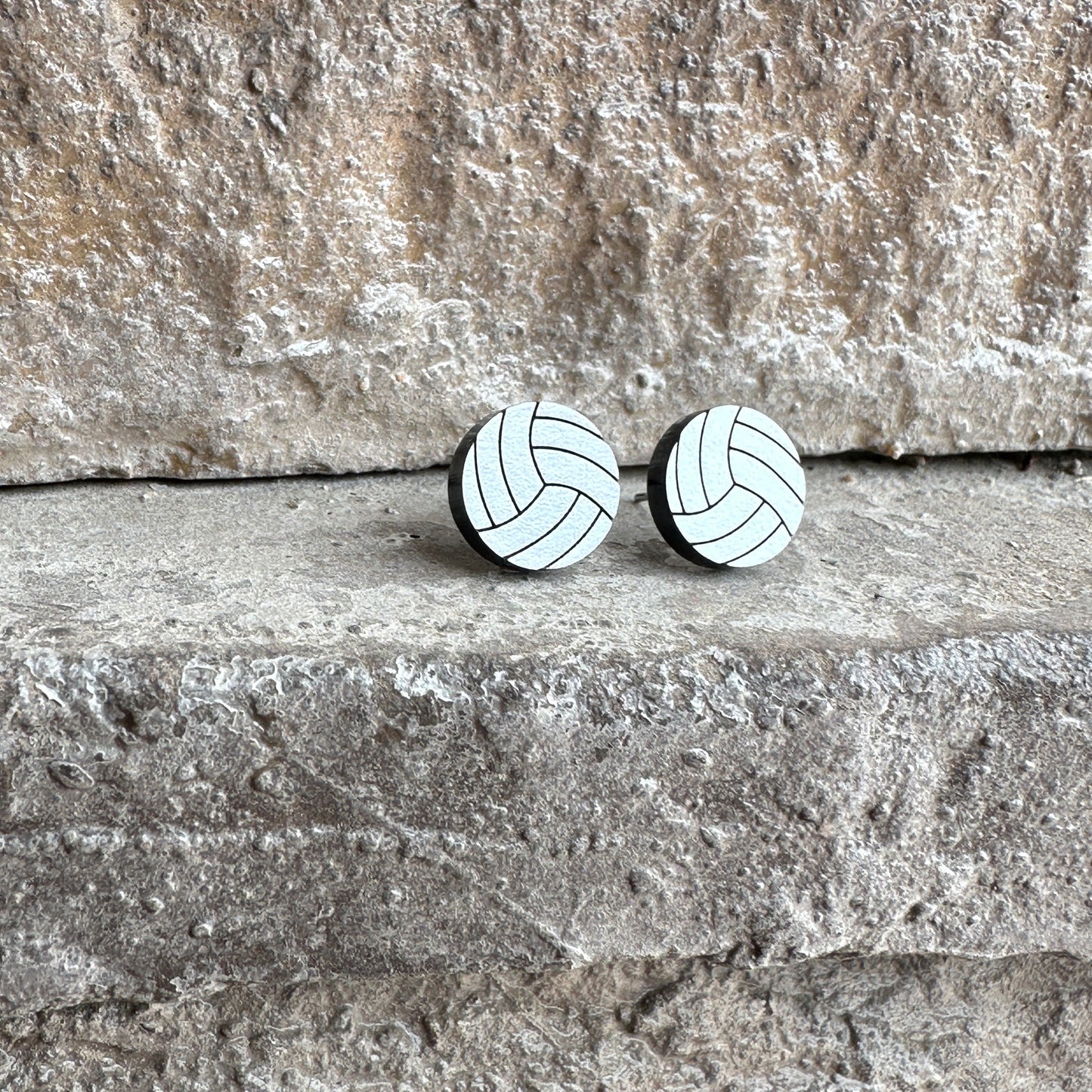 Volleyball Two Tone Round Acrylic Earrings