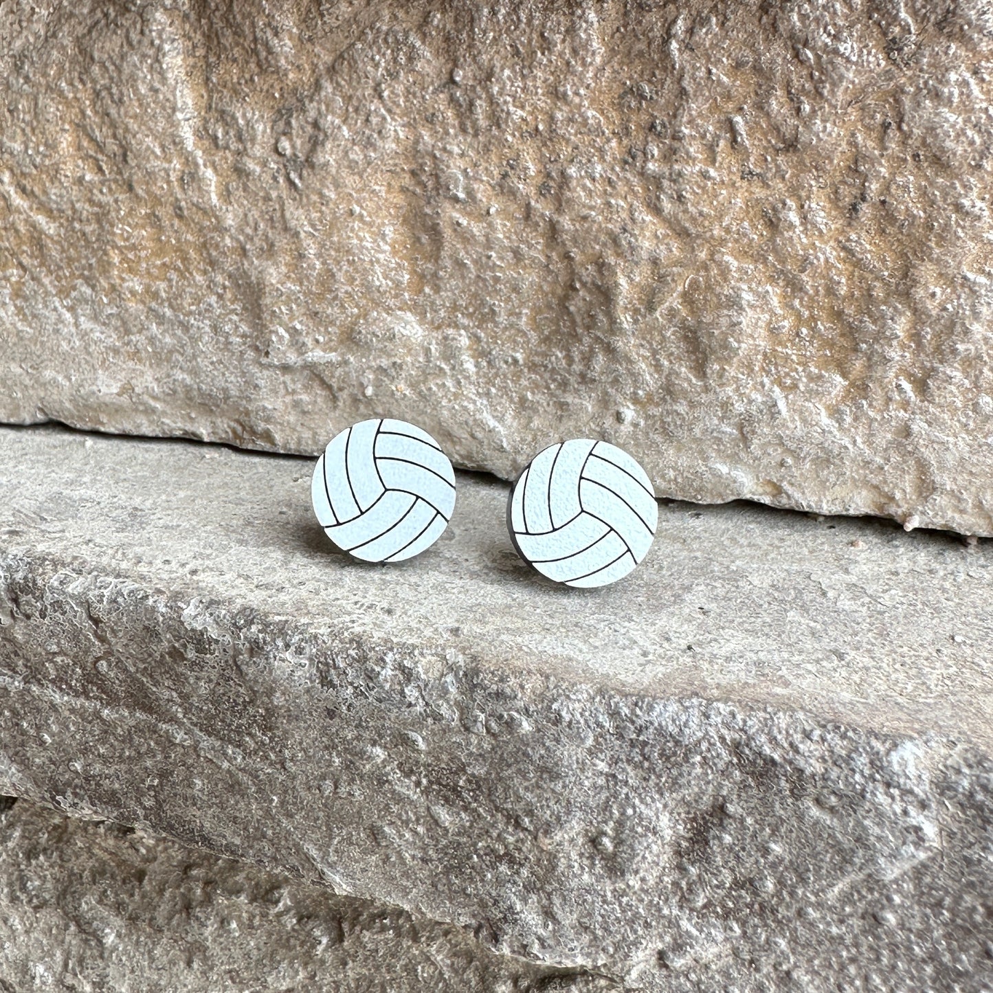 Volleyball Two Tone Round Acrylic Earrings