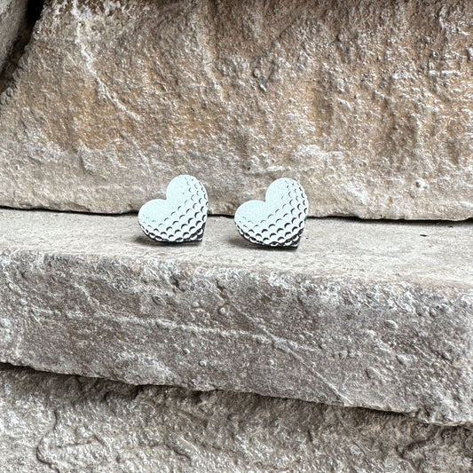 Golf Two Tone Heart Stud Earrings | Sports Earrings