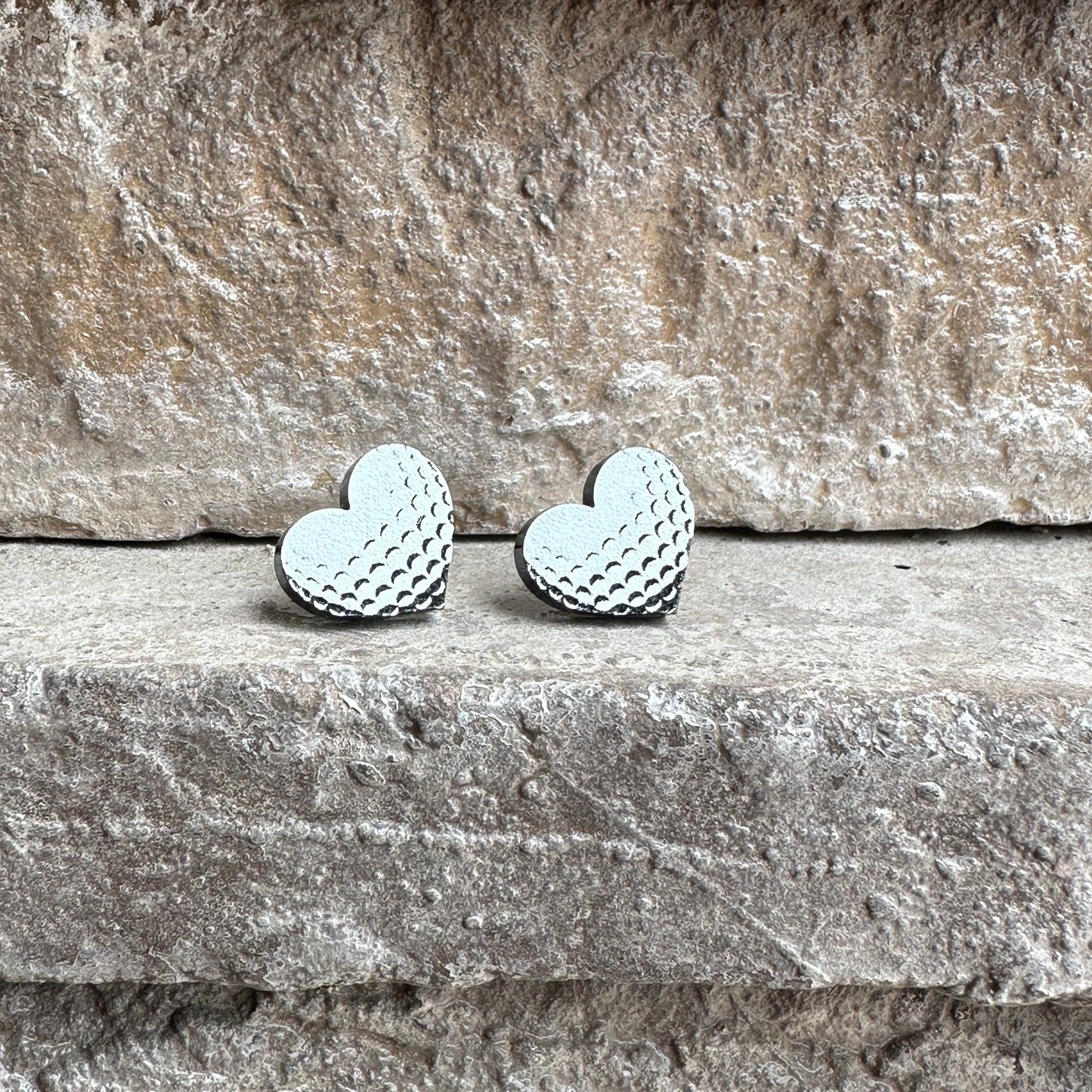 Golf Two Tone Heart Stud Earrings | Sports Earrings