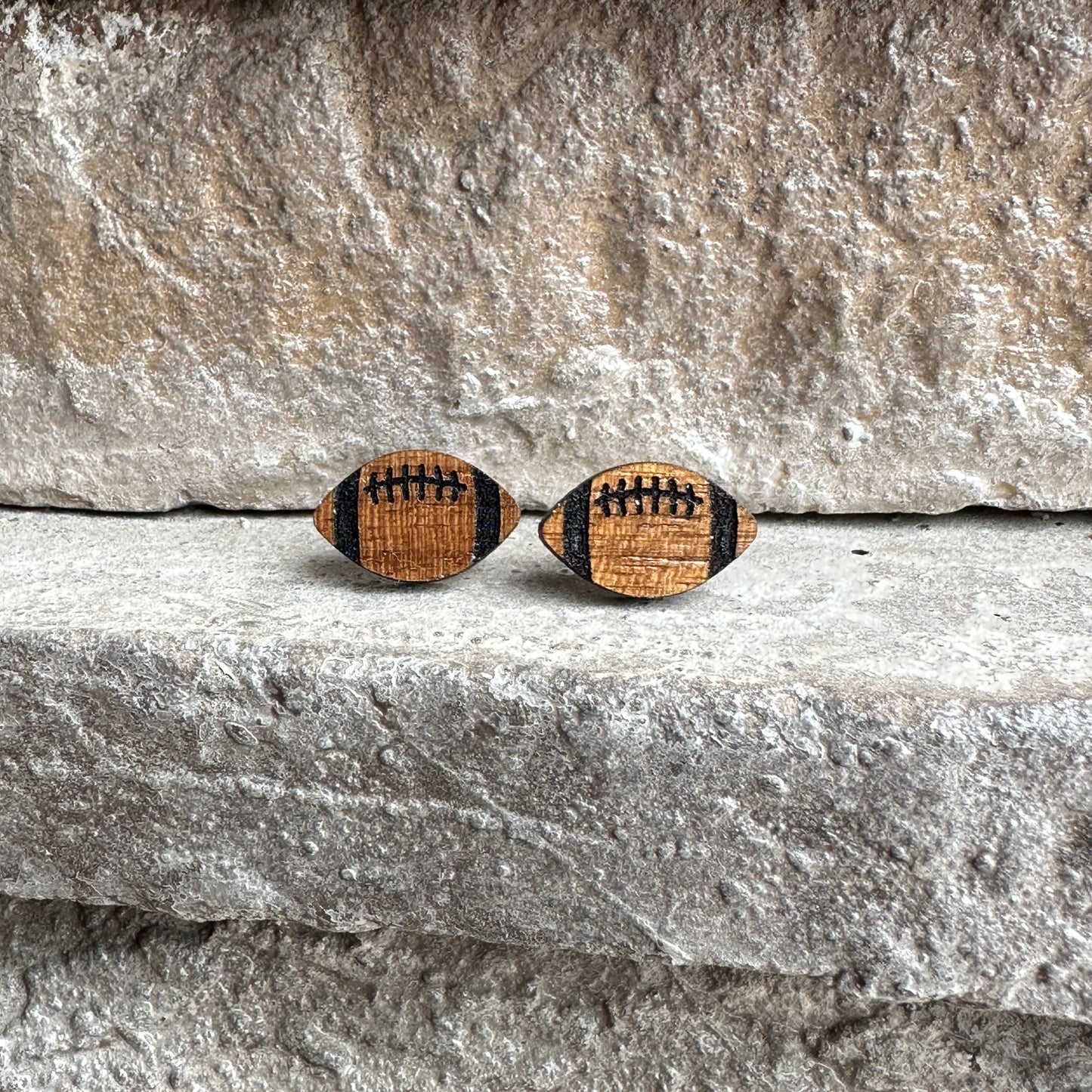 Football Walnut Wood Earrings