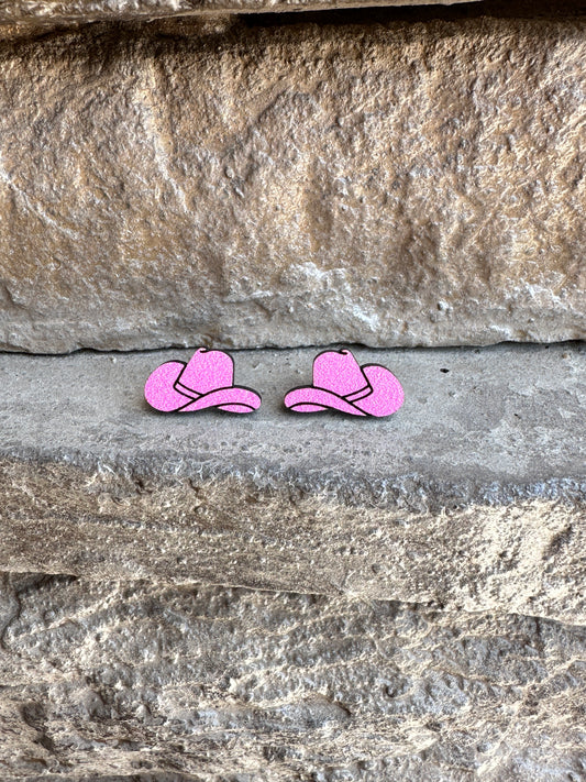 Pink Cowboy Hat Stud | Western Earrings