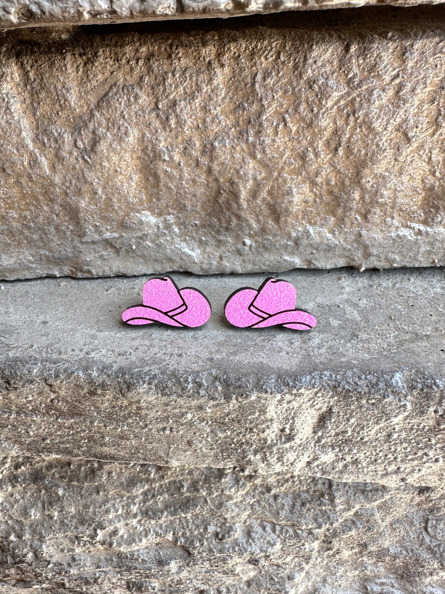 Pink Cowboy Hat Stud | Western Earrings