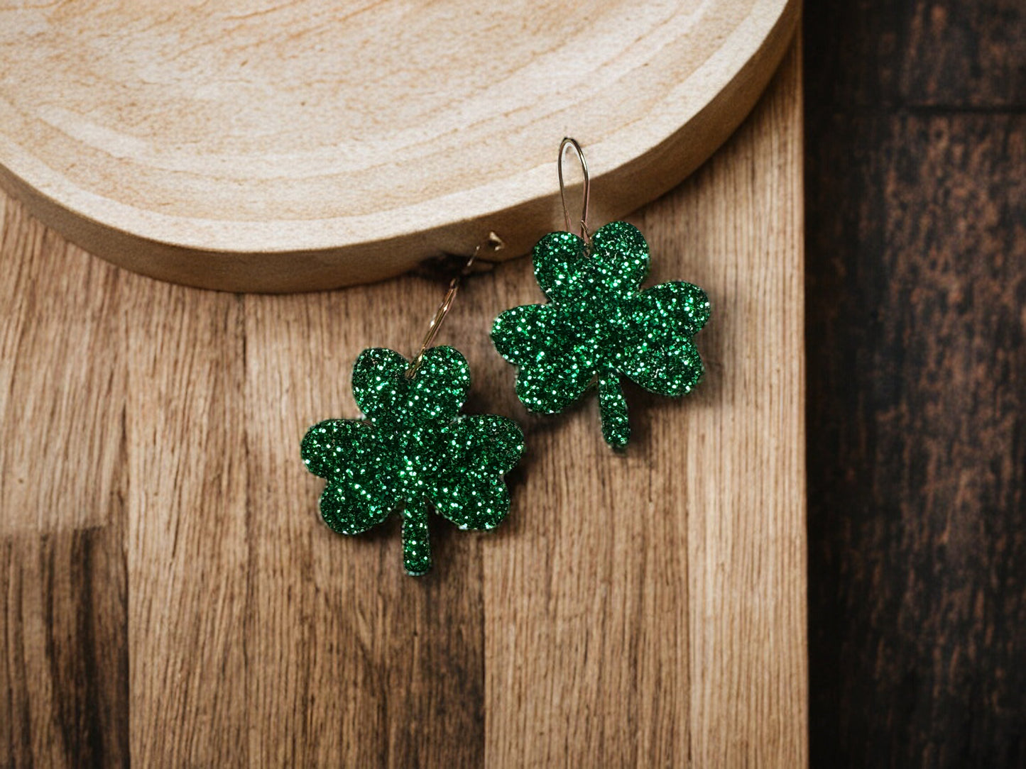 Green Glitter Shamrock Dangle | St. Patrick’s Day Earrings
