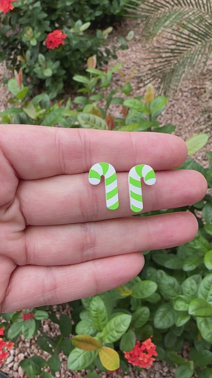 Green Candy Cane Stud | Christmas Earrings