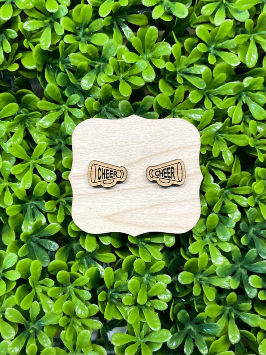 Cheer Megaphone Maple Wood Earrings