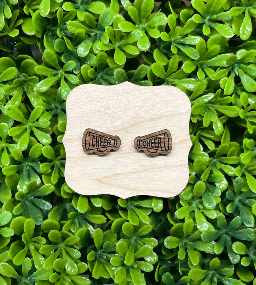 Cheer Megaphone Walnut Wood Earrings