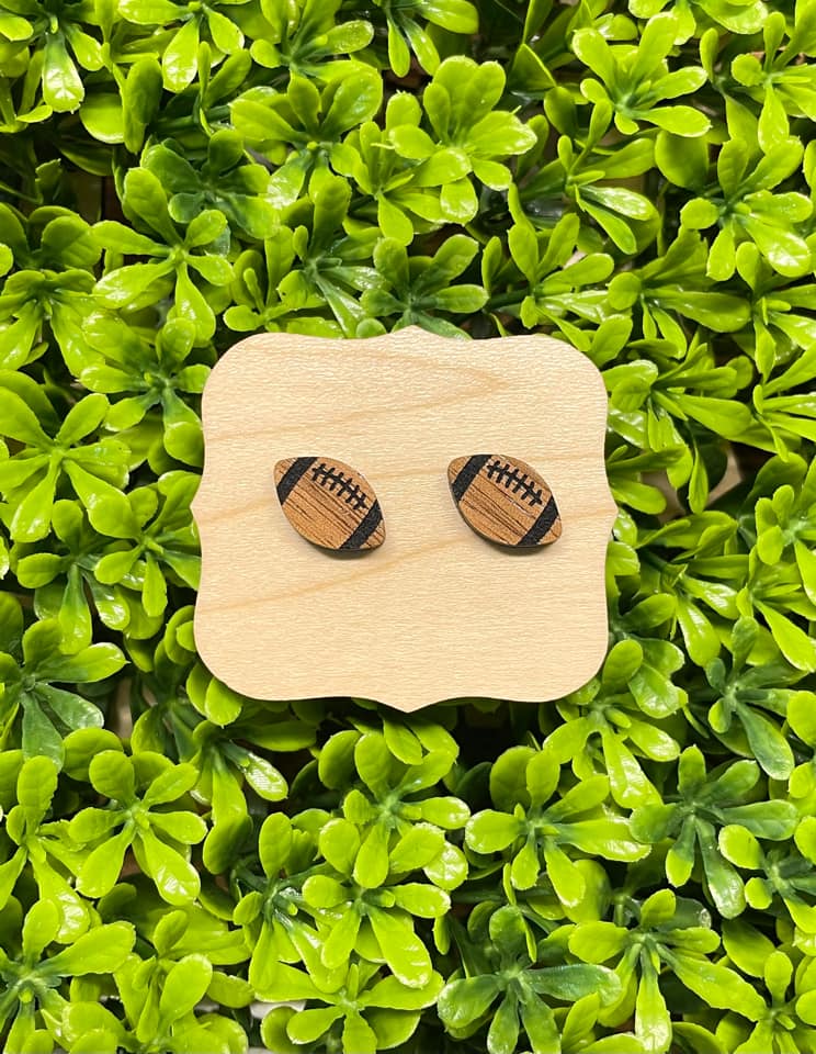 Football Walnut Wood Earrings