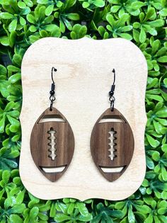Football Walnut Wood Earrings