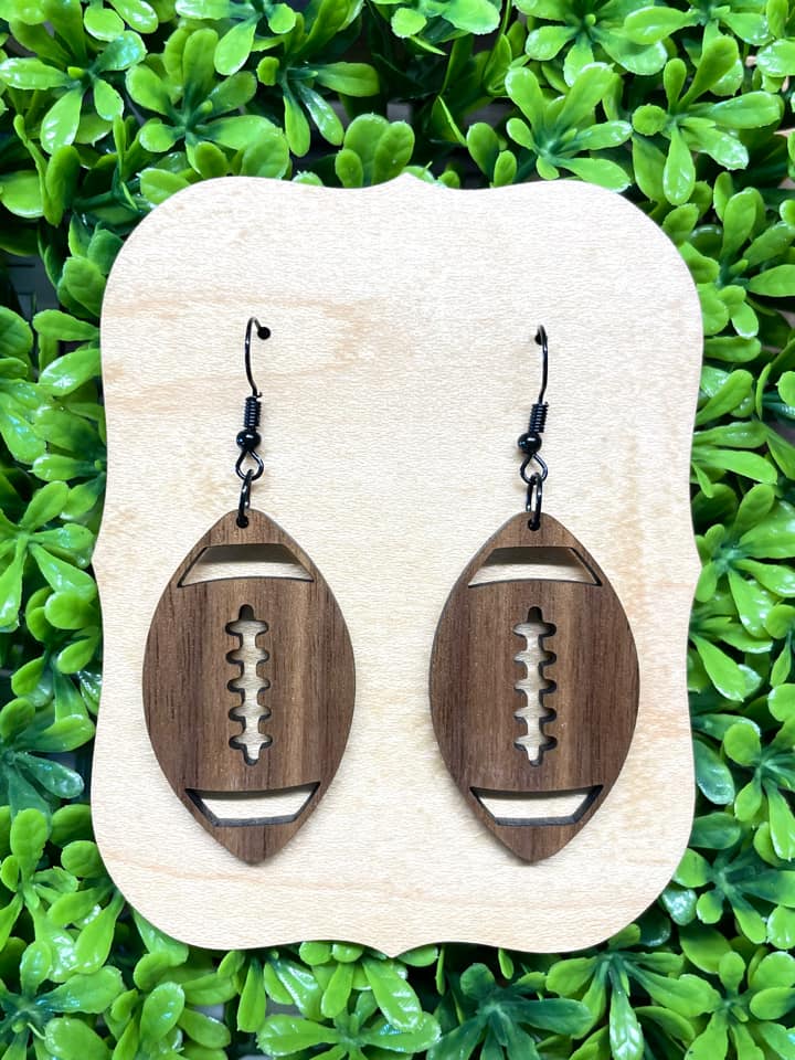 Football Walnut Wood Earrings
